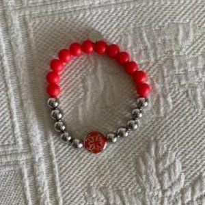 Rustic Cuff - Silver & Red Beaded